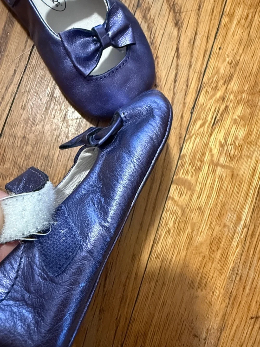 Old soles leather baby toddler Metallic Purple Mary Jane Shoes with Bow size 6